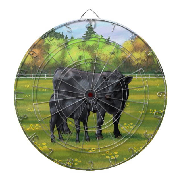 Schwarze Anguskühe und Niedliches Kalb im Sommerwe Dartscheibe (vorne)