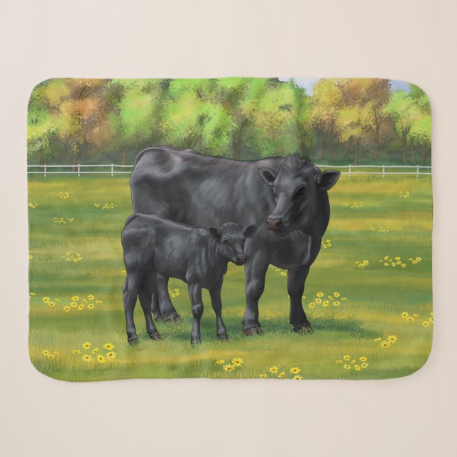 Schwarze Anguskühe und Niedliches Kalb im Sommerwe Sherpadecke (Vorderseite (Horizontal))