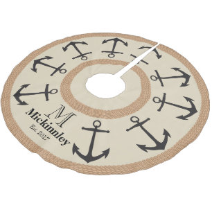 Schwarze Anker und BraunseilFamilienname Polyester Weihnachtsbaumdecke
