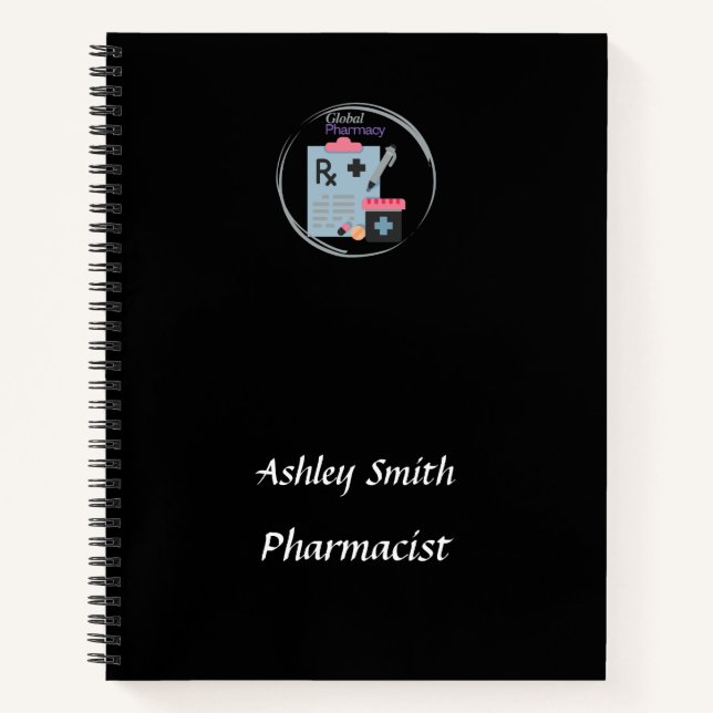 Schwarze Apotheke Logo elegant minimalistisch Notizbuch (Vorderseite)