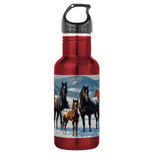 Schwarze Appaloosa-Pferde auf einem Bauernhof im W Edelstahlflasche