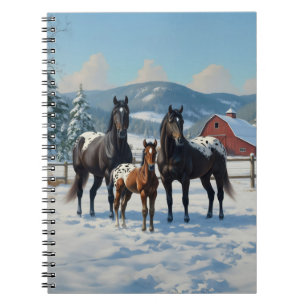 Schwarze Appaloosa Pferde auf einem Bauernhof im W Notizblock