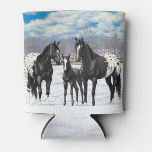Schwarze Appaloosa Pferde im Schnee Dosenkühler