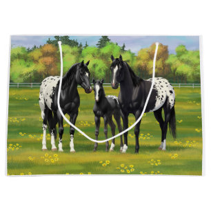Schwarze Appaloosa Pferde im Sommer Weide Große Geschenktüte