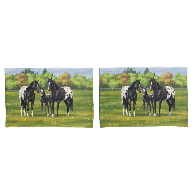 Schwarze Appaloosa Pferde im Sommer Weide Kissenbezug (Vorderseite-Set)
