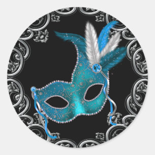 Schwarze Aquamarin Blue Masquerade Party Stickers