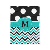 Schwarze aquamarine Punkt-Zickzack Monogramm-Decke