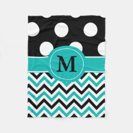 Schwarze aquamarine Punkt-Zickzack Monogramm-Decke Fleecedecke