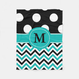 Schwarze aquamarine Punkt-Zickzack Monogramm-Decke Fleecedecke