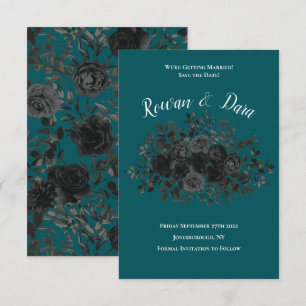 Schwarze Aquamarine Rose Gothic Elegante Hochzeit Einladung
