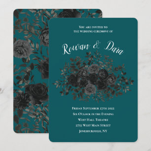 Schwarze Aquamarine Rose Gothic Elegante Hochzeit Einladung