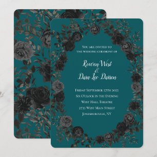 Schwarze Aquamarine Rose Gothic Elegante Hochzeit Einladung
