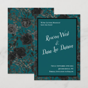 Schwarze Aquamarine Rose Gothic Elegante Hochzeit Einladung