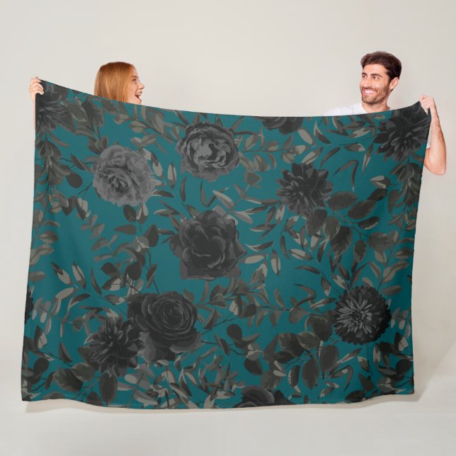 Schwarze Aquamarine Rose Gothic Elegante Hochzeit Fleecedecke (Beispiel)