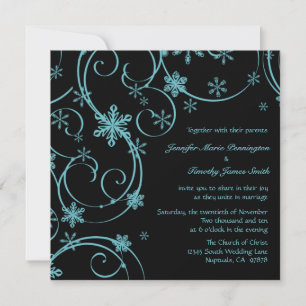 Schwarze aquamarine Schneeflocken Winterhochzeit Einladung
