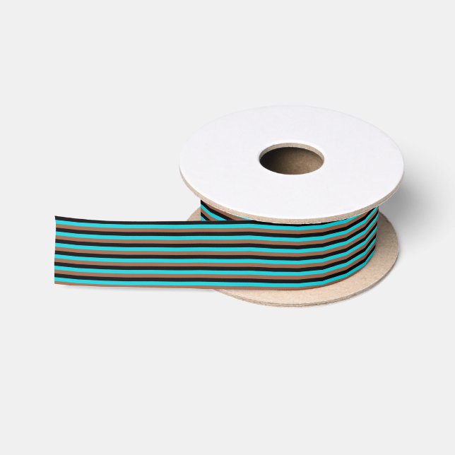 Schwarze, aquamarine und Brown-Streifen Satinband (Spule)