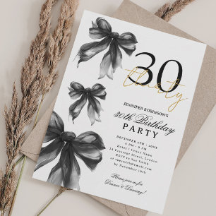 Schwarze Aquarell-Coquette-Schleife 30. Geburtstag Einladung