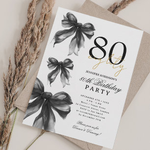 Schwarze Aquarell-Coquette-Schleife 80. Geburtstag Einladung