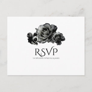 Schwarze Aquarell-Rosen Elegante Hochzeits-RSVP Einladungspostkarte
