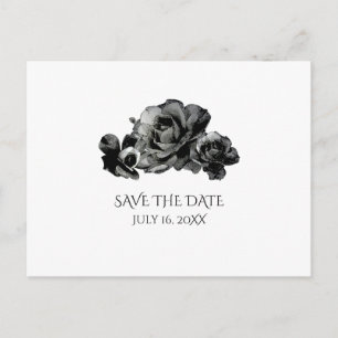 Schwarze Aquarell-Rosen Hochzeit Termin vormerken Ankündigungspostkarte