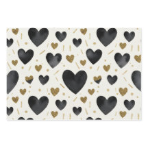 Schwarze Aquarell- und Gold-Glitter-Herzen