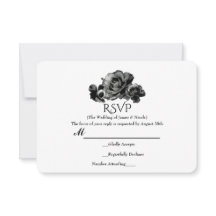 Schwarze Aquarellfarben-Rose Elegante Hochzeitskar