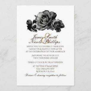 Schwarze Aquarellrosen elegante Hochzeitseinladung Einladung