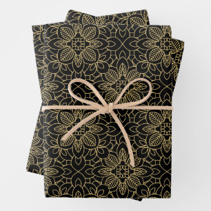 Schwarze Arabeske islamische geometrische Muster Geschenkpapier Set