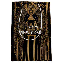 Schwarze Art Deco mit Gold Mittlere Geschenktüte