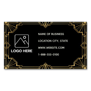 Schwarze Art Deco QR Code Visitenkarte im Gold-Opt Magnetische Visitenkarte