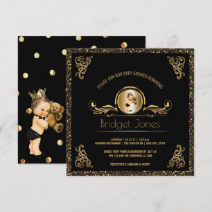 Schwarze Baby-Dusche GoldImitat-Glitzer-Prinz-Boy Einladung
