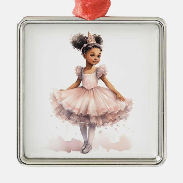 Schwarze Ballerina, blassrosa Tutu, Goldkrone Ornament Aus Metall (Vorne)