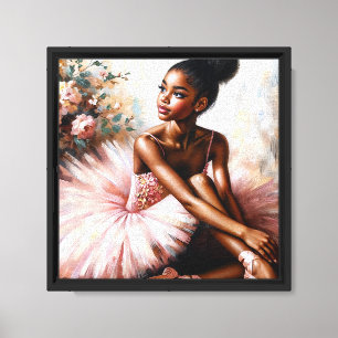 Schwarze Ballerina in rosa Tutu Blumenportrait Leinwanddruck