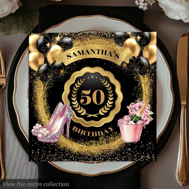 Schwarze Balloons Napkins mit rosa Heelsen Serviette (Radiant Black Balloons Napkins with Pink Heels

)