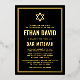 Schwarze Bar mitzvah Stern von David Gold oder Sil Folieneinladung