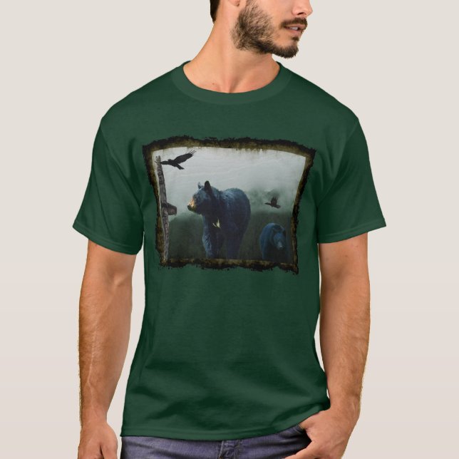 Schwarze Bären, Ravens und Totem Pole Wildlife T - T-Shirt (Vorderseite)
