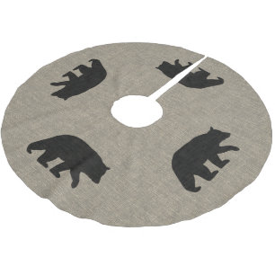 Schwarze Bären-Silhouetten im Leinen-Burlap-Stil Polyester Weihnachtsbaumdecke