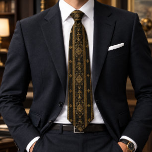 Schwarze Barock-Regency-Tie mit Gold Krawatte
