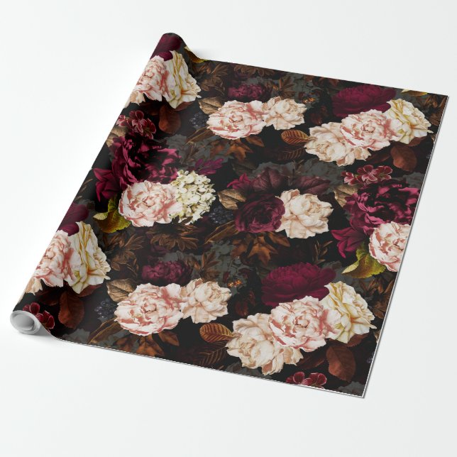 Schwarze barocke Blume aus antikem Pinien Geschenkpapier (Ungerollt)