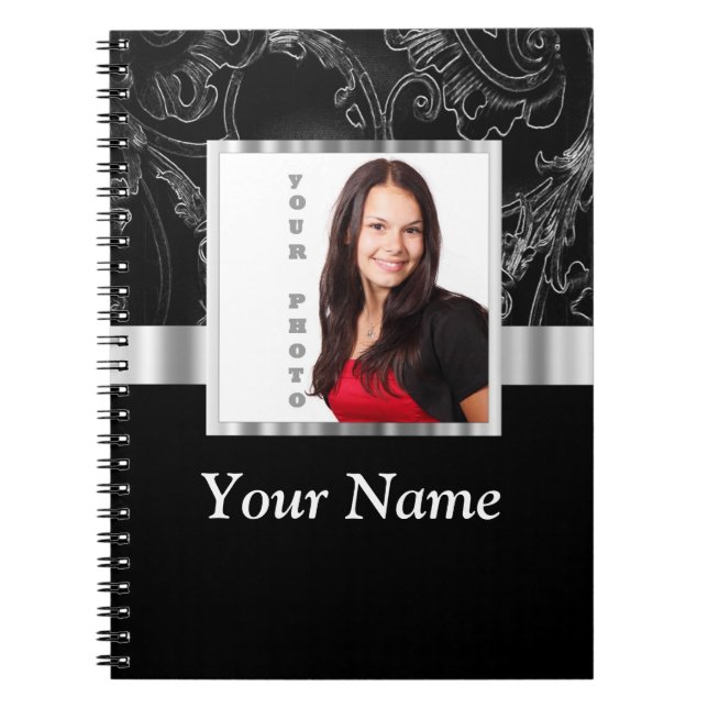 Schwarze Barockinstagrammvorlage Notizblock (Vorderseite)