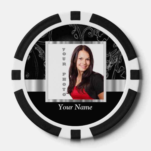 Schwarze Barockinstagrammvorlage Pokerchips (Vorderseite)