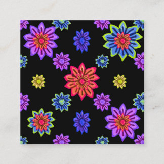 🌸 Schwarze Base mit farbenfroher Blume Print Quadratische Visitenkarte