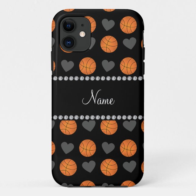 Schwarze Basketbälle und Herzen des individuellen Case-Mate iPhone Hülle (Rückseite)