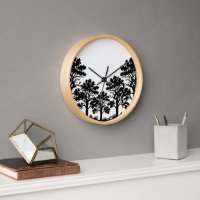 Schwarze Baum-Silhouette Holzwanduhr