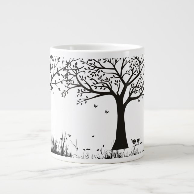 Schwarze Bäume auf weißem Hintergrund Jumbo-Tasse (Vorderseite)
