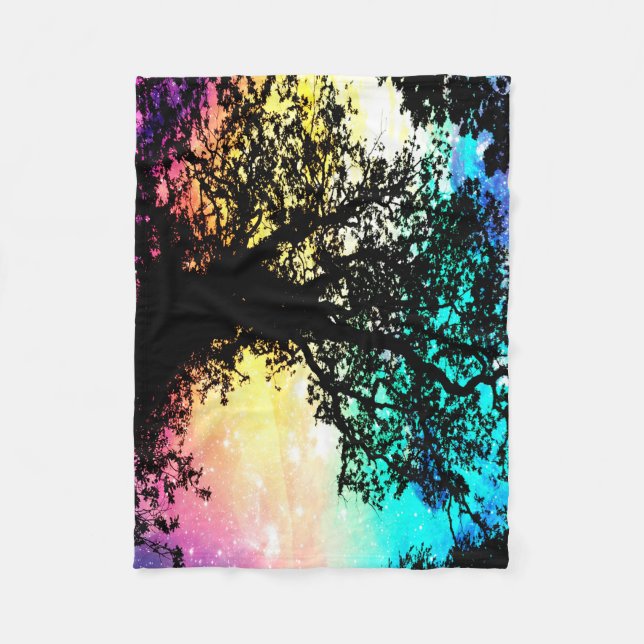 Schwarze Bäume farbenfrohe Raumdecke Fleecedecke (Vorderseite)