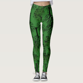 Schwarze Bäume in dunkelgrün Leggings