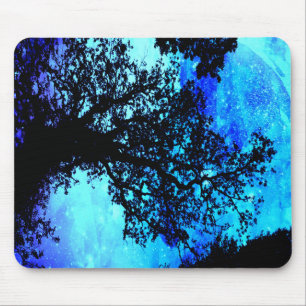 Schwarze Bäume Türkis Periwinkle Weltraum Mousepad