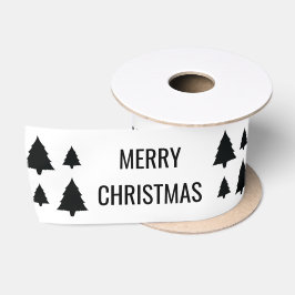 Schwarze Baumformen mit fröhlichem Weihnachtstext Satinband