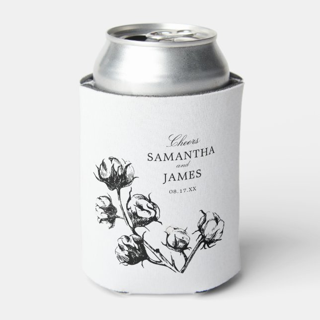 Schwarze Baumwollbolzen-Pflanze Etching Wedding Dosenkühler (Kanne Vorderseite)
